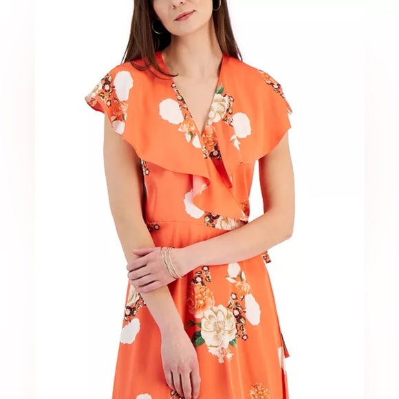 INC International Concepts Women’s Side Tie Wrap Dress Floral Satin Size Large - Picture 4 of 15